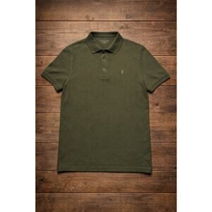 Allsaints Shirt Mens L Green Olive Form Polo Short Sleeve Slim Fit Cotton Casual